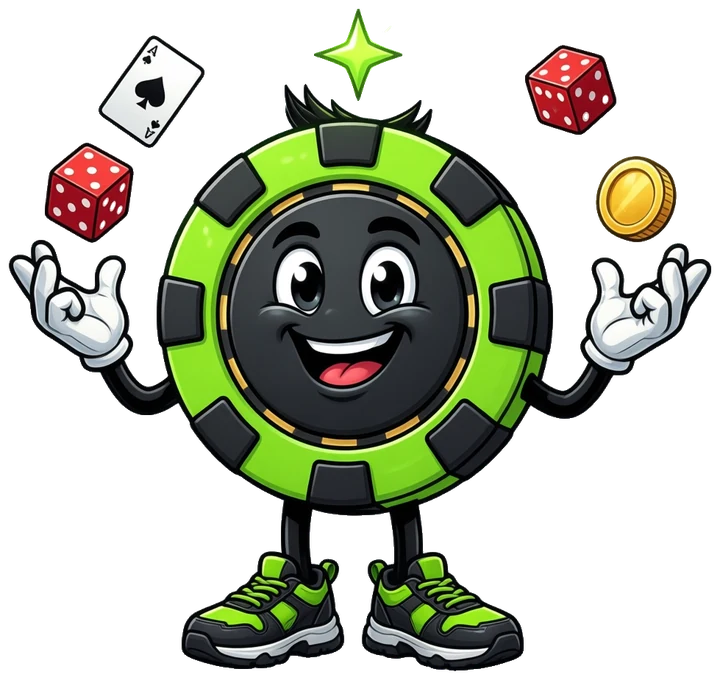 Chip, our mascot, juggling dice and a card